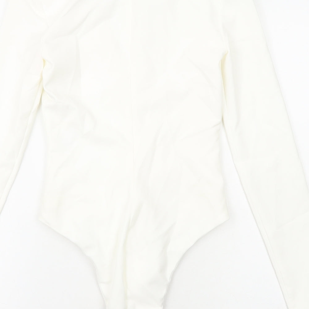 Zara Womens White Polyester Bodysuit One-Piece Size S Zip