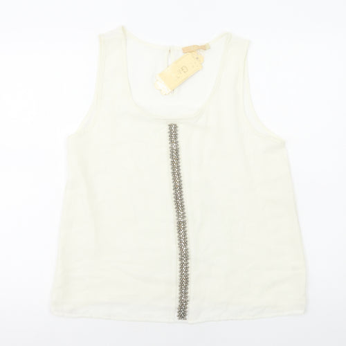 G&Y Womens Ivory Geometric Polyester Camisole Tank Size L Round Neck