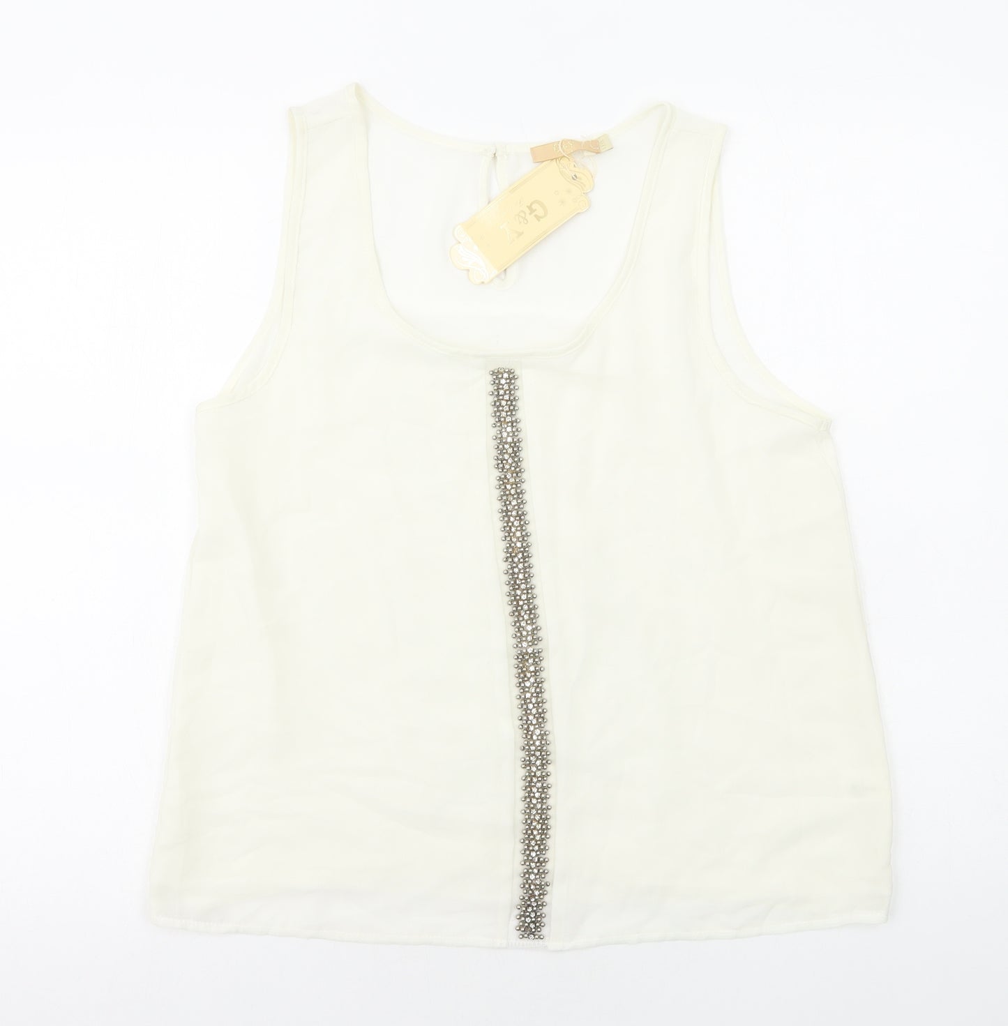 G&Y Womens Ivory Geometric Polyester Camisole Tank Size L Round Neck