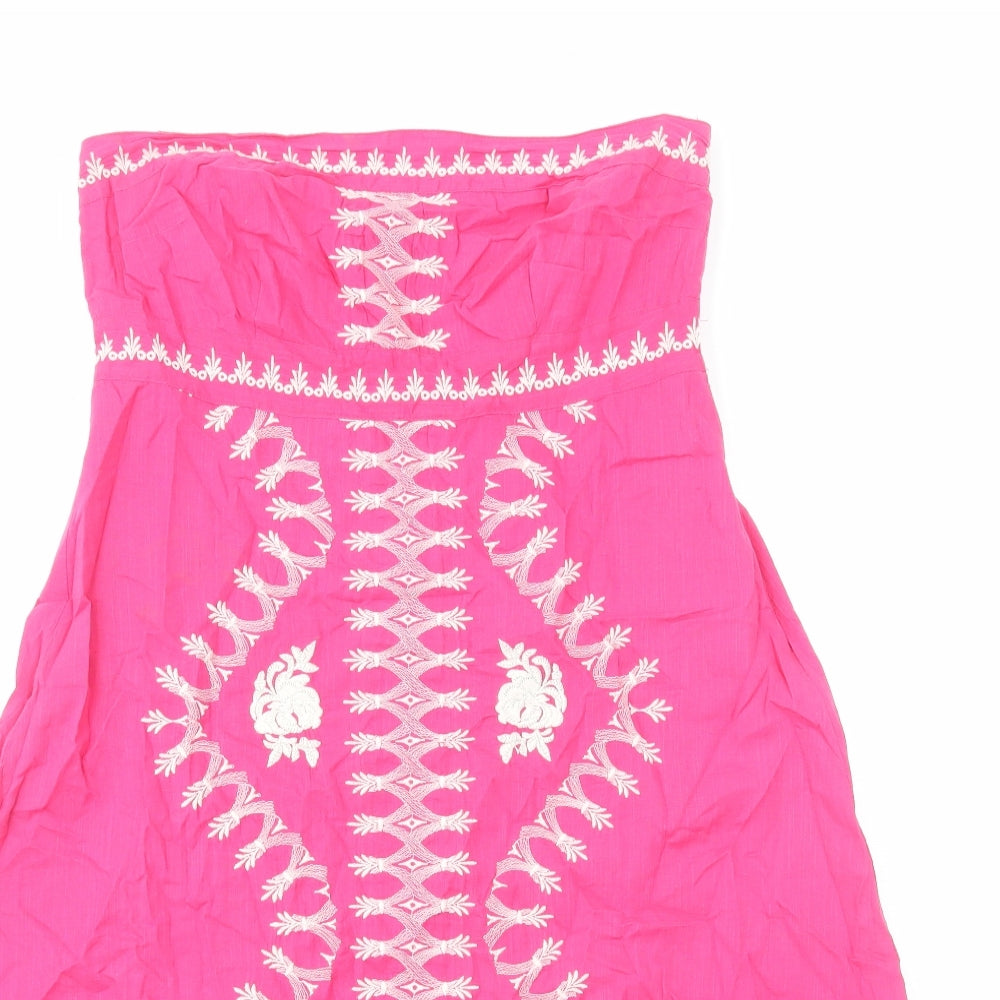 Monsoon Womens Pink Geometric Cotton A-Line Size 10 Off the Shoulder Zip