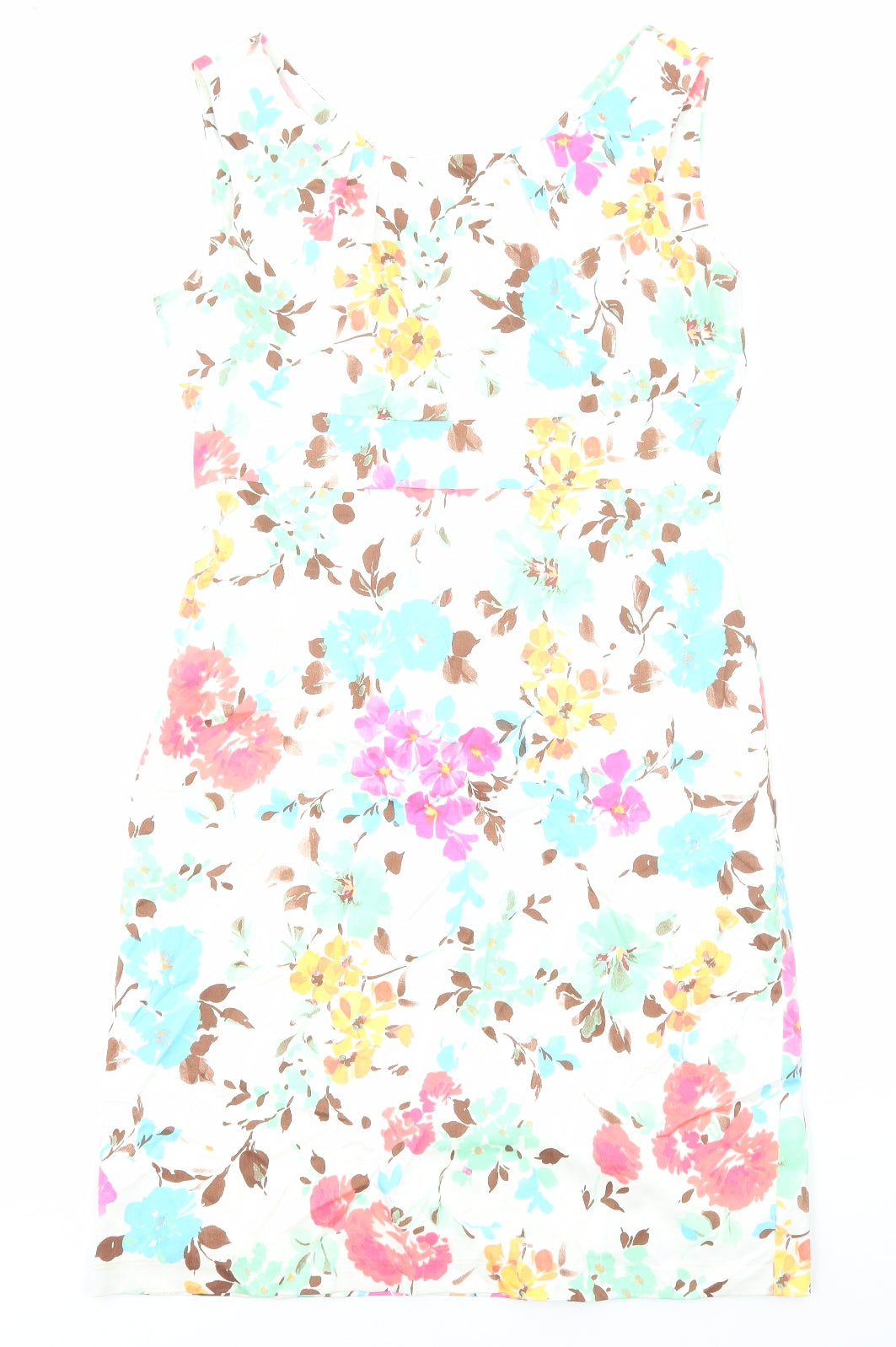 POMODORO Womens Multicoloured Floral Cotton Shift Size 14 Boat Neck Zip