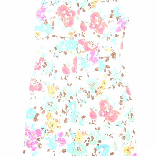 POMODORO Womens Multicoloured Floral Cotton Shift Size 14 Boat Neck Zip