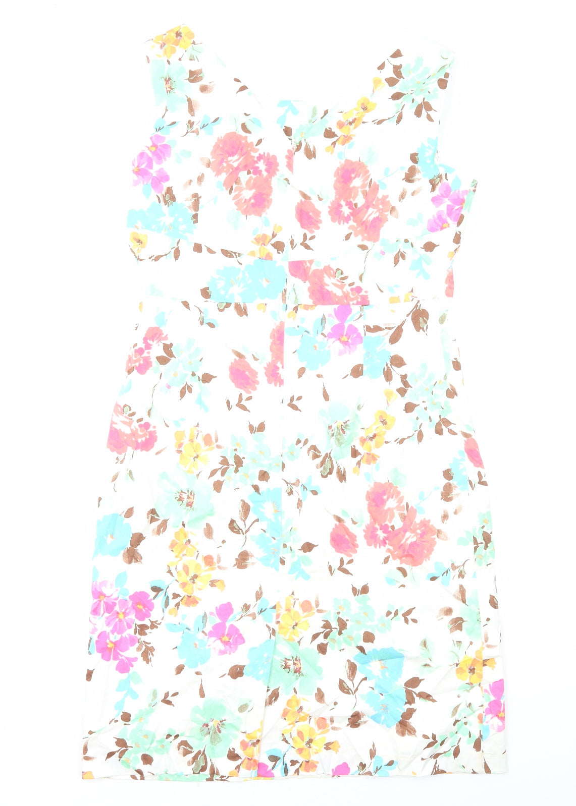 POMODORO Womens Multicoloured Floral Cotton Shift Size 14 Boat Neck Zip