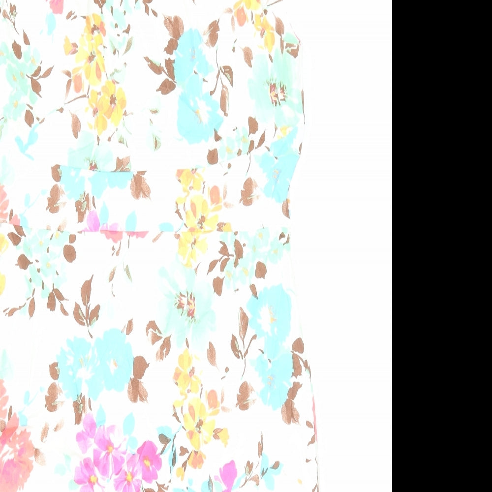 POMODORO Womens Multicoloured Floral Cotton Shift Size 14 Boat Neck Zip