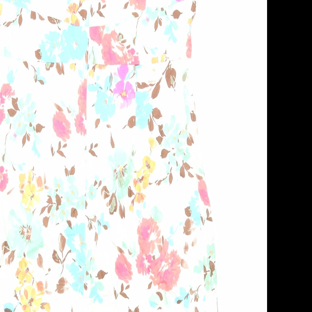 POMODORO Womens Multicoloured Floral Cotton Shift Size 14 Boat Neck Zip