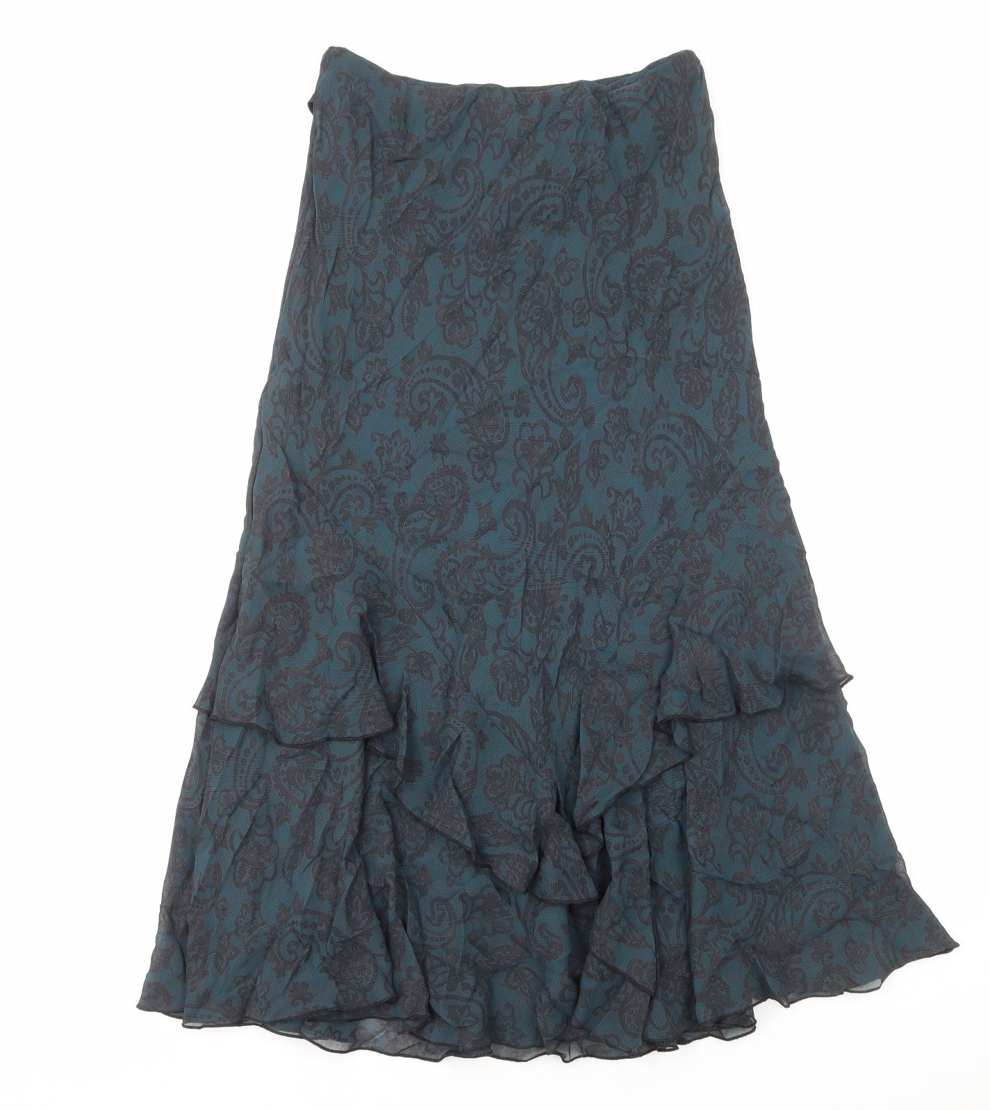 Marks and Spencer Womens Green Paisley Polyester Swing Skirt Size 12