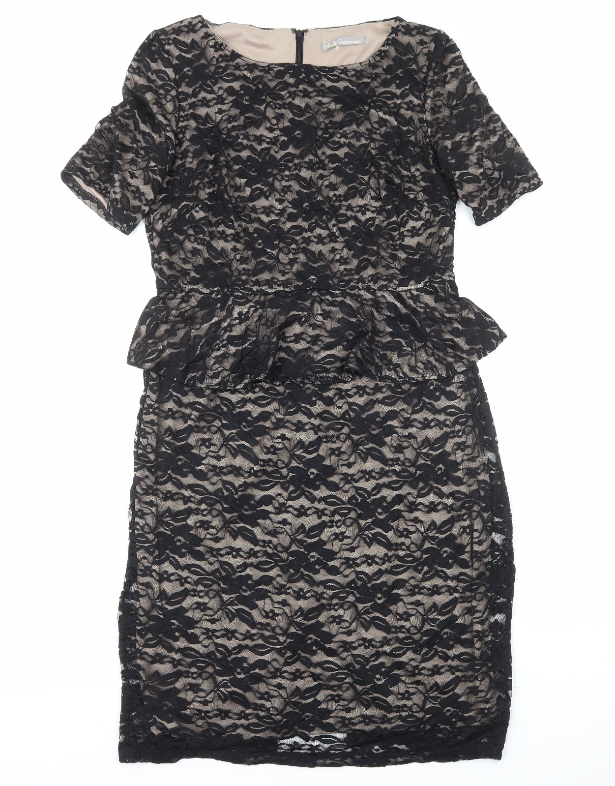 Marks and Spencer Womens Black Floral Polyester A-Line Size 16 Round Neck Zip