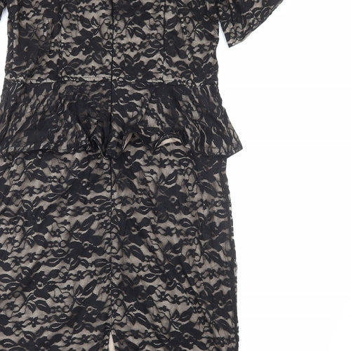 Marks and Spencer Womens Black Floral Polyester A-Line Size 16 Round Neck Zip