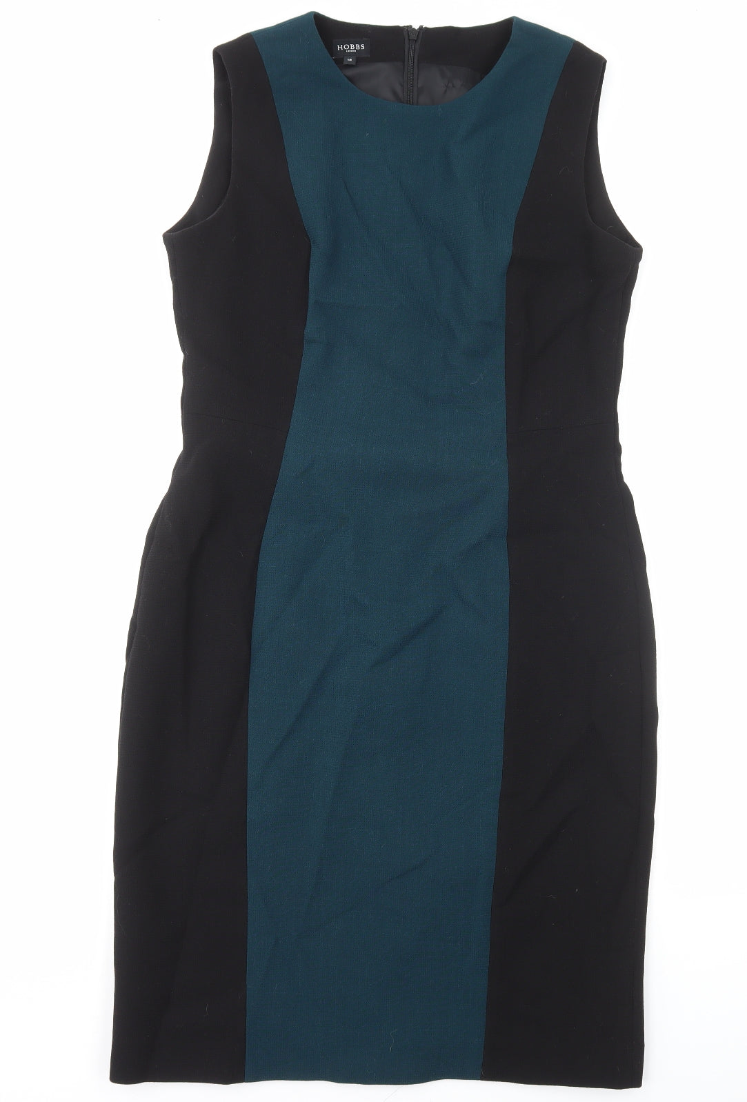 Hobbs Womens Black Colourblock Wool A-Line Size 14 Round Neck Zip