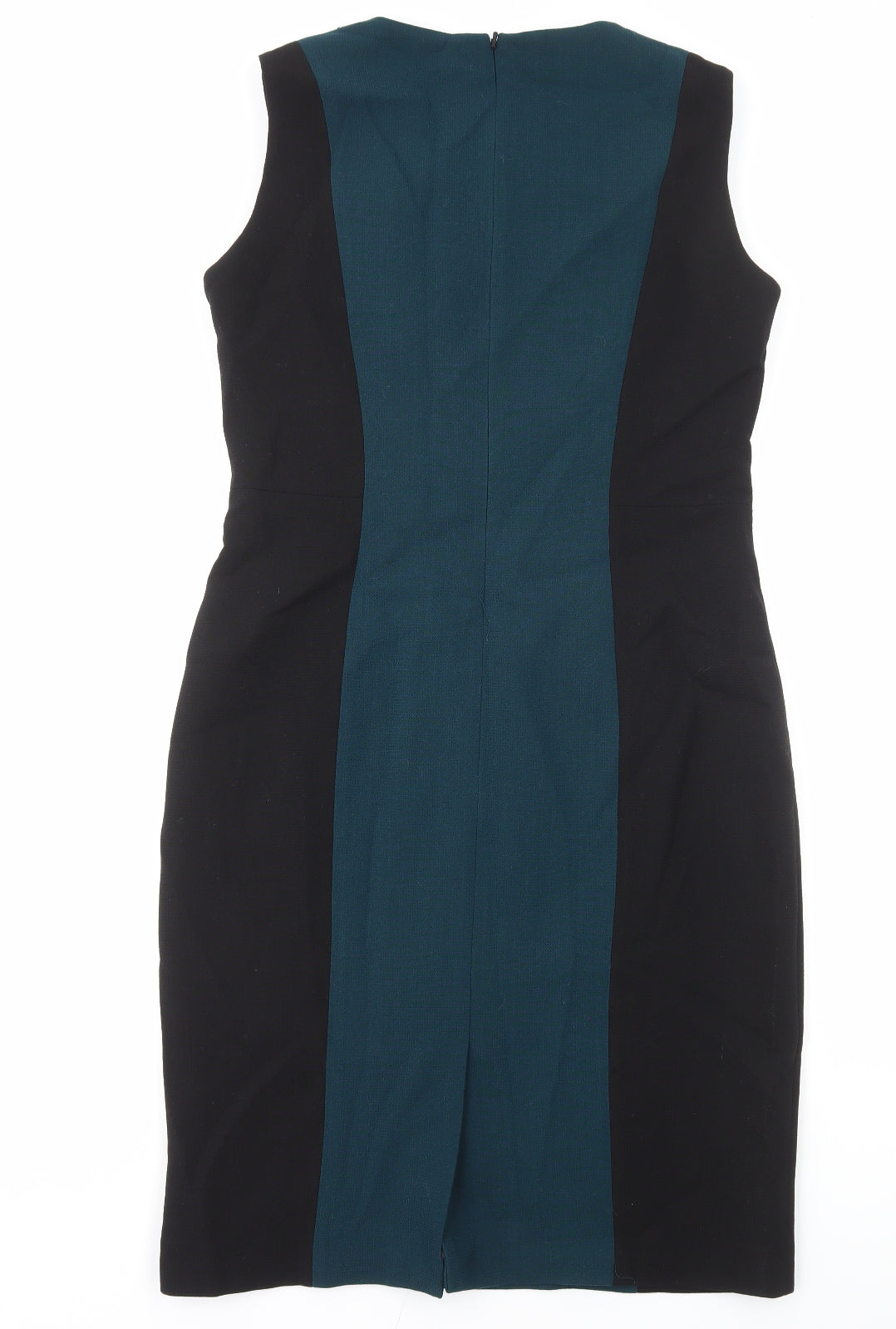 Hobbs Womens Black Colourblock Wool A-Line Size 14 Round Neck Zip