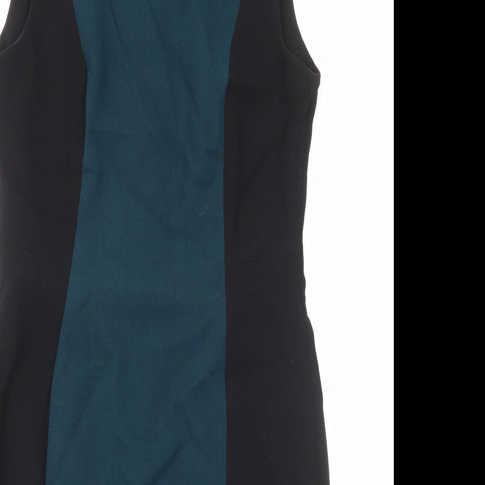 Hobbs Womens Black Colourblock Wool A-Line Size 14 Round Neck Zip