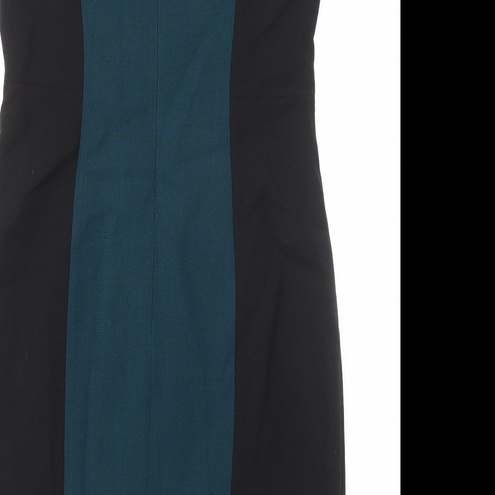 Hobbs Womens Black Colourblock Wool A-Line Size 14 Round Neck Zip