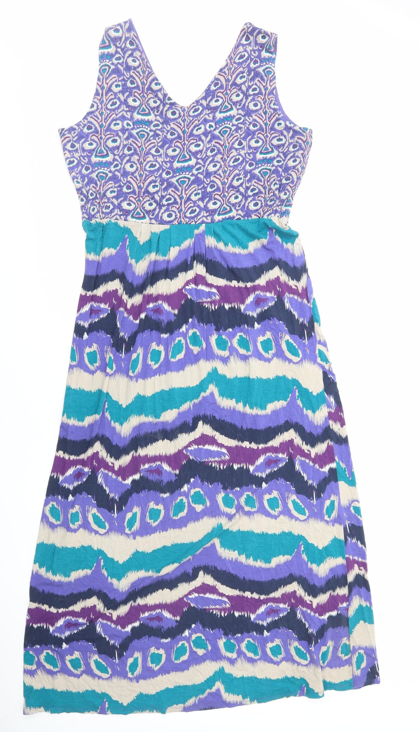 EAST Womens Purple Geometric Viscose Maxi Size 16 V-Neck Zip