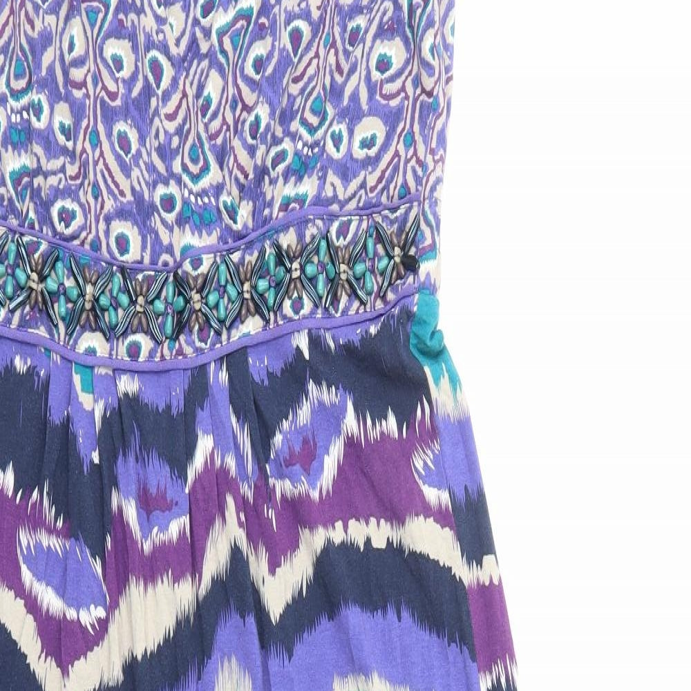 EAST Womens Purple Geometric Viscose Maxi Size 16 V-Neck Zip