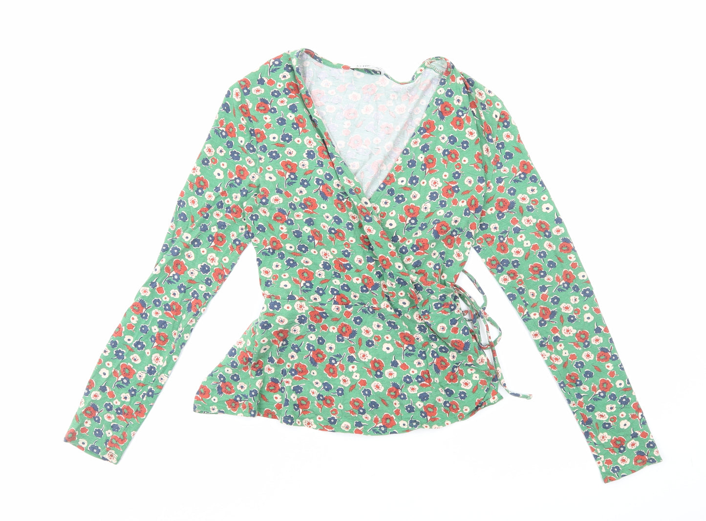 Kettlewell Womens Green Floral Viscose Wrap Blouse Size M V-Neck