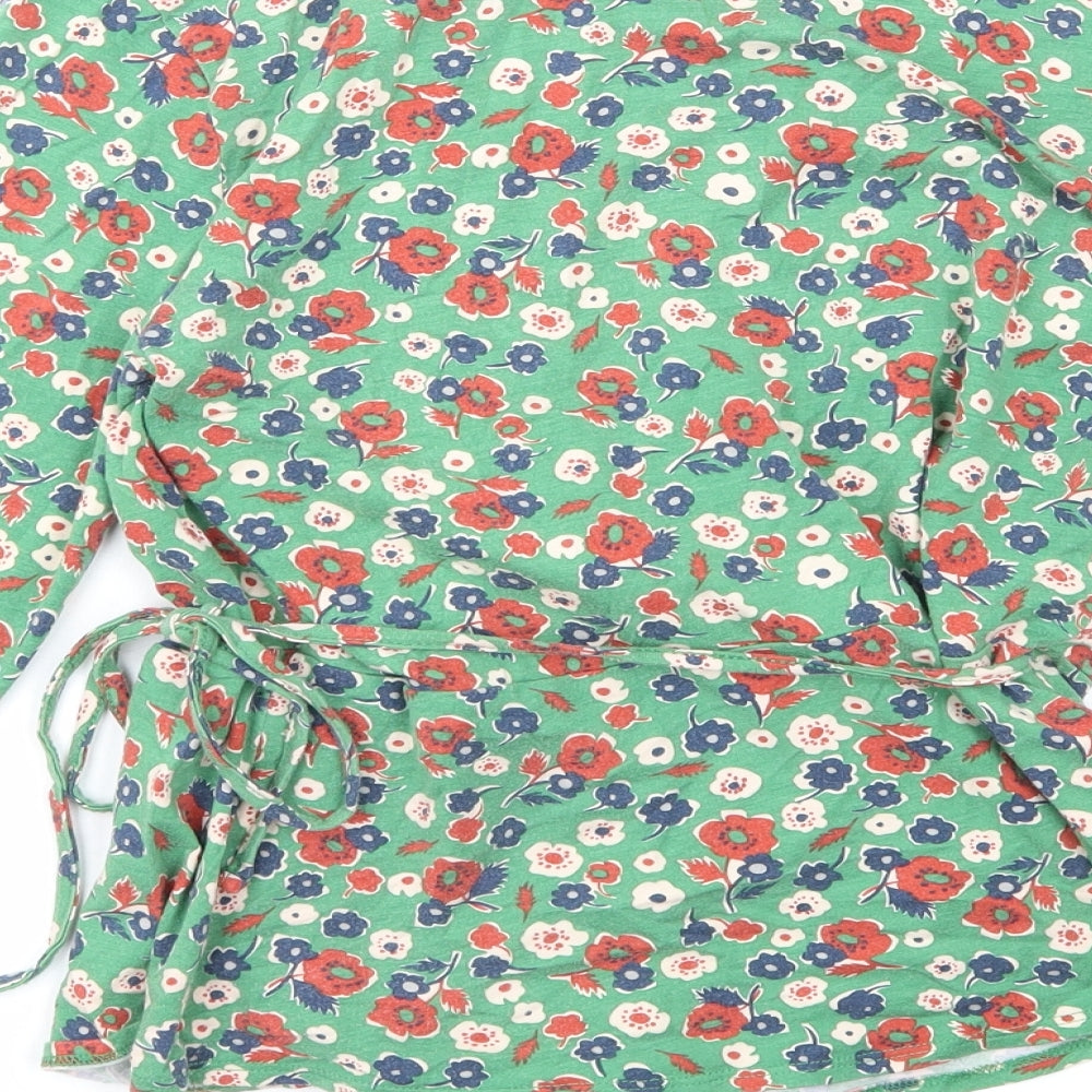 Kettlewell Womens Green Floral Viscose Wrap Blouse Size M V-Neck