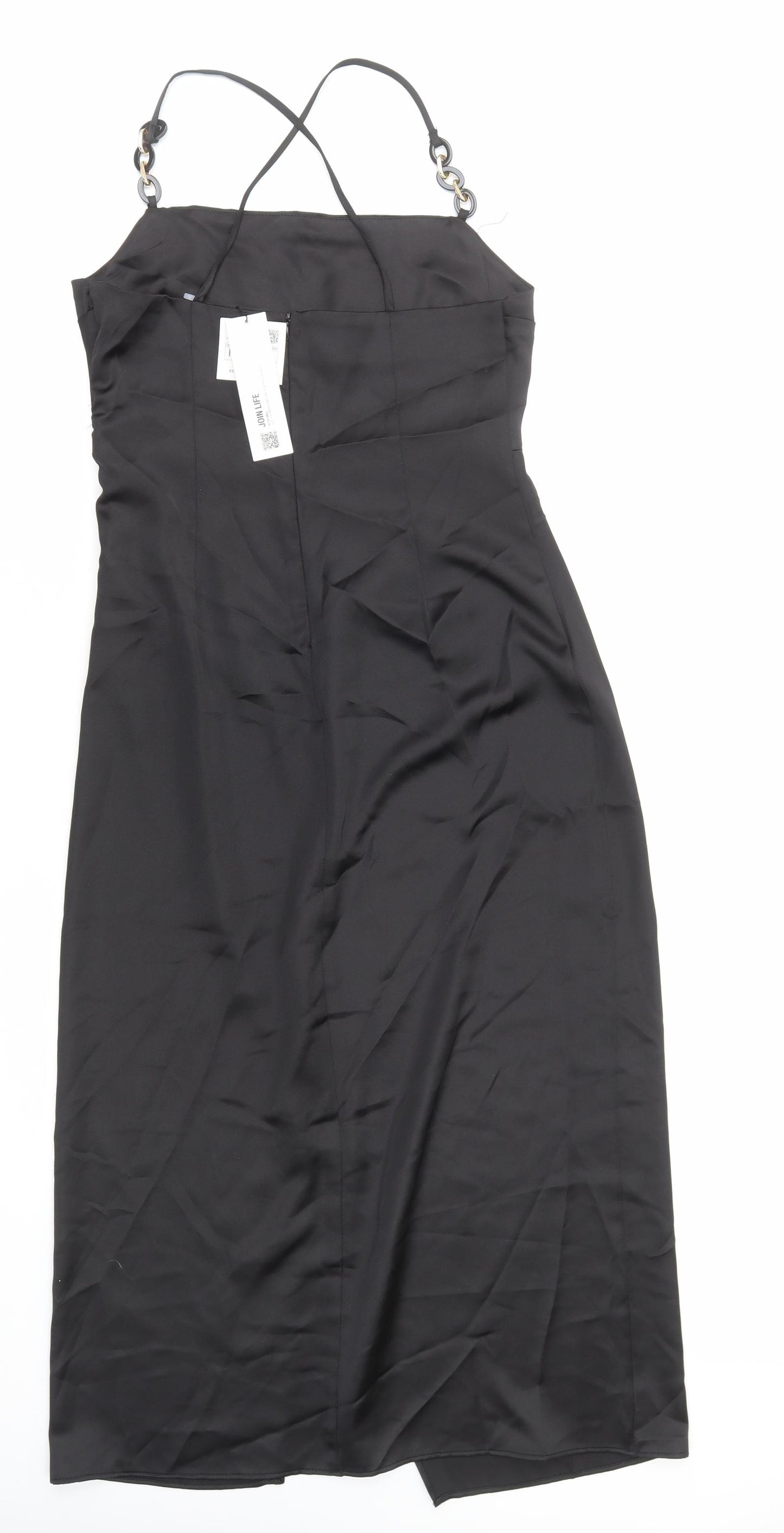 Zara Womens Black Polyester Slip Dress Size M Cowl Neck Zip
