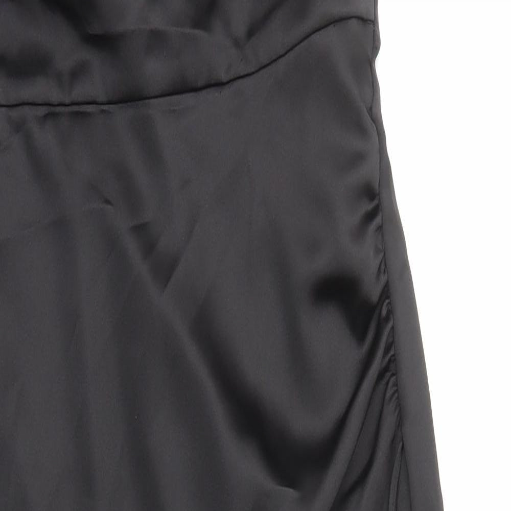 Zara Womens Black Polyester Slip Dress Size M Cowl Neck Zip