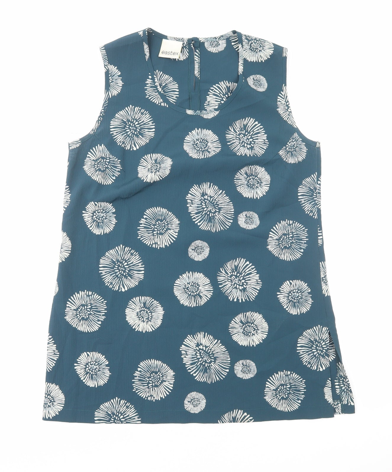 Eastex Womens Blue Geometric Polyester Basic Blouse Size 14 Scoop Neck