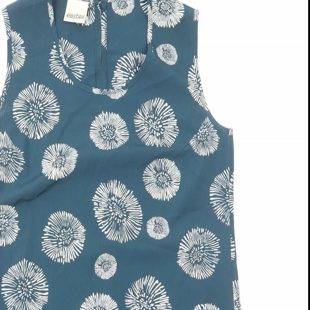 Eastex Womens Blue Geometric Polyester Basic Blouse Size 14 Scoop Neck