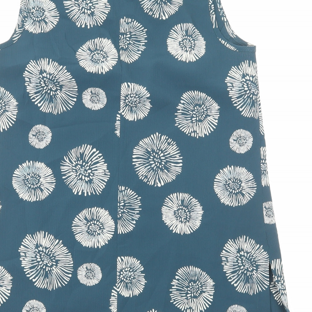 Eastex Womens Blue Geometric Polyester Basic Blouse Size 14 Scoop Neck