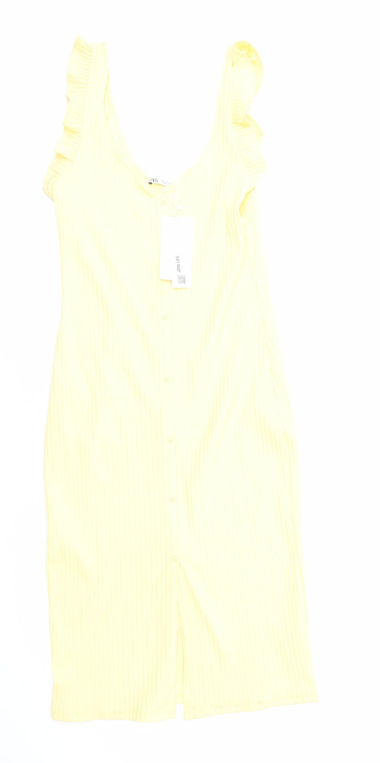 Zara Womens Yellow Viscose Bodycon Size L Scoop Neck Pullover
