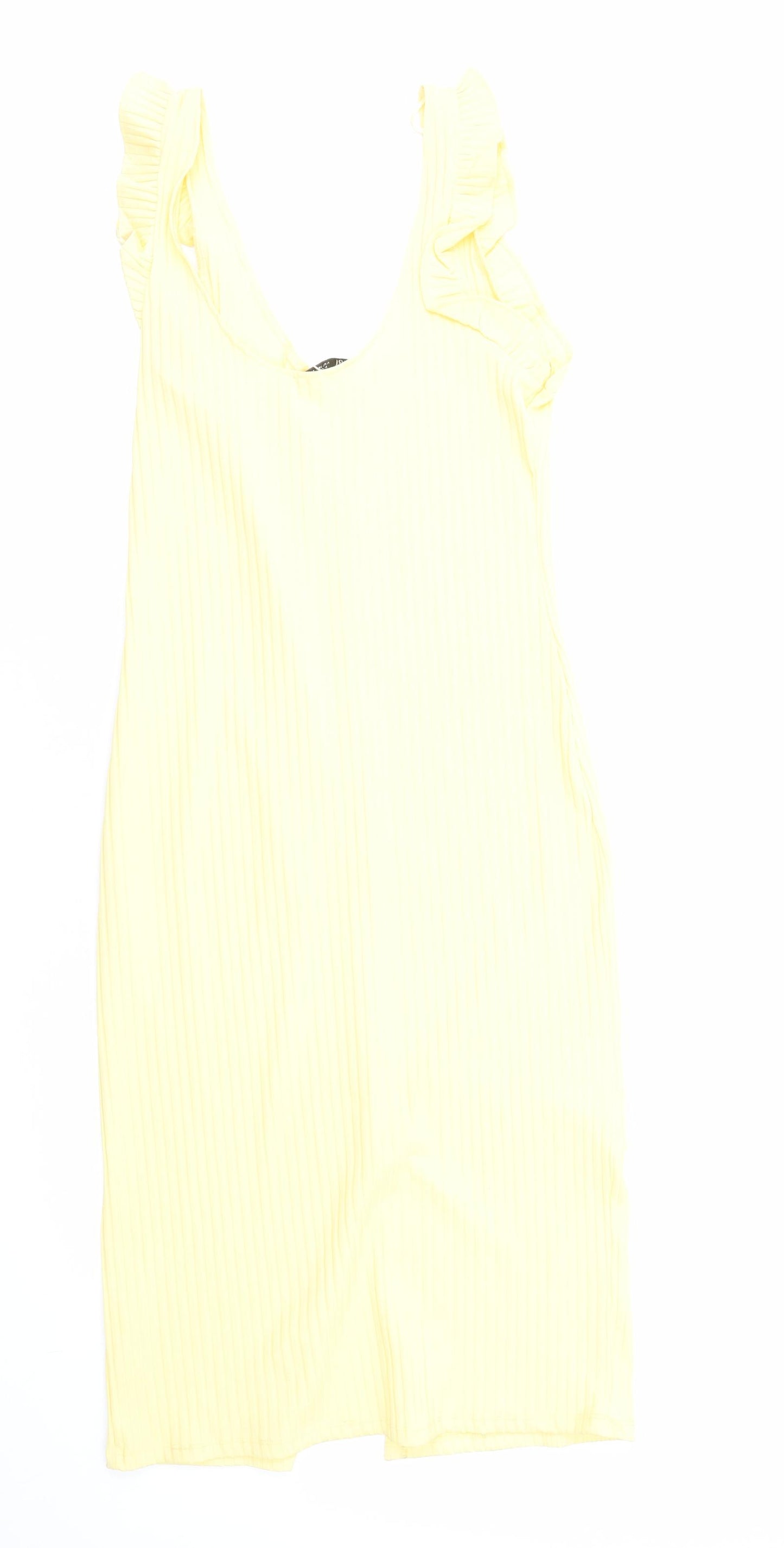 Zara Womens Yellow Viscose Bodycon Size L Scoop Neck Pullover