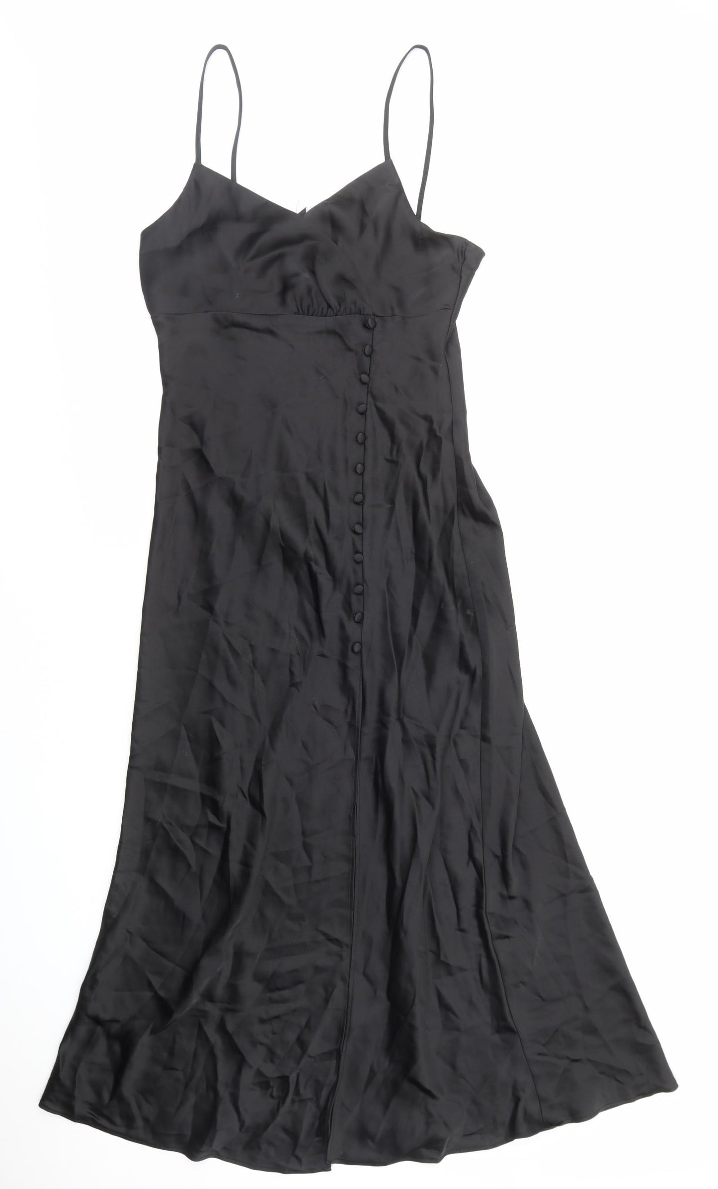 Zara Womens Black Polyester Slip Dress Size M V-Neck Button