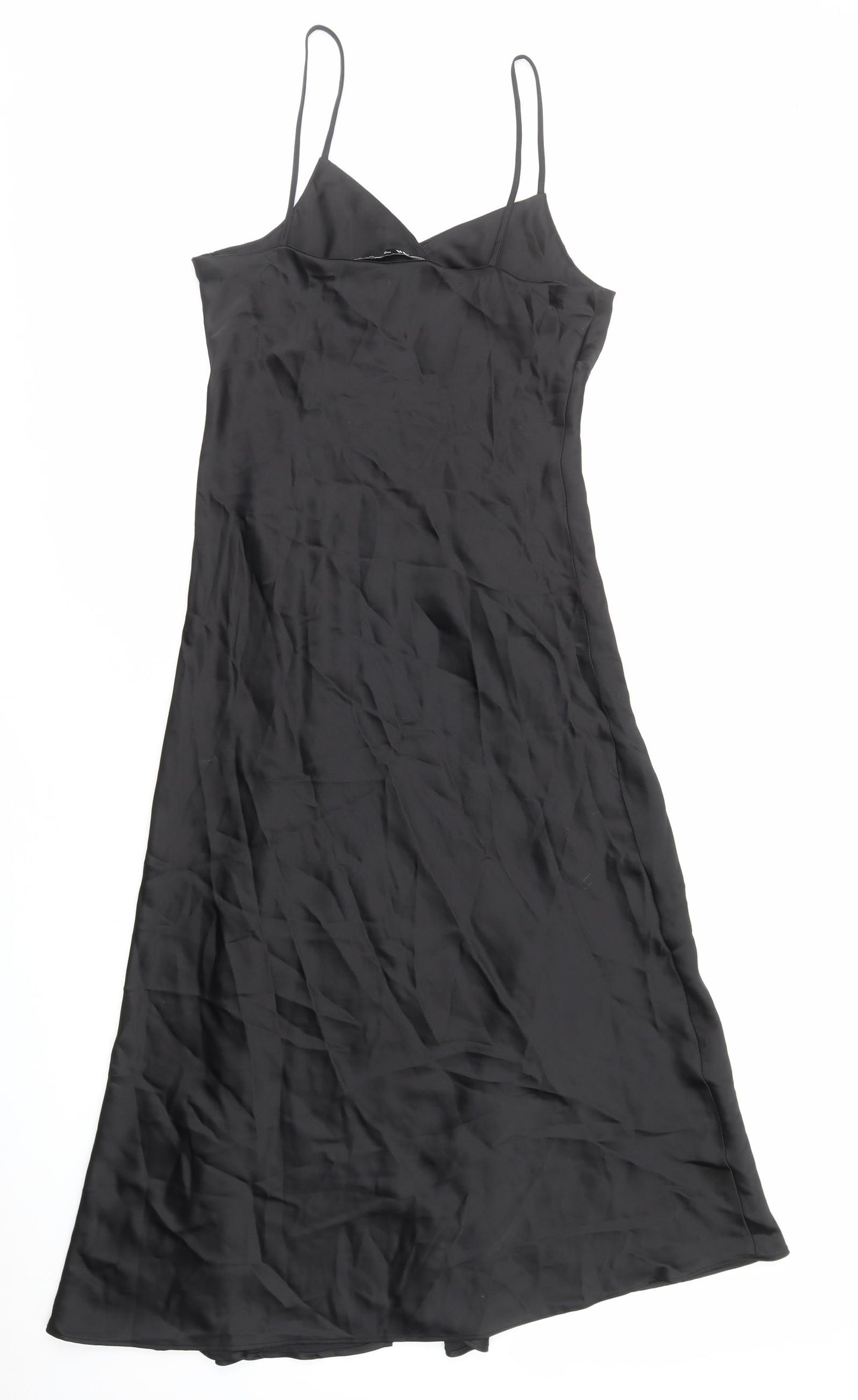 Zara Womens Black Polyester Slip Dress Size M V-Neck Button