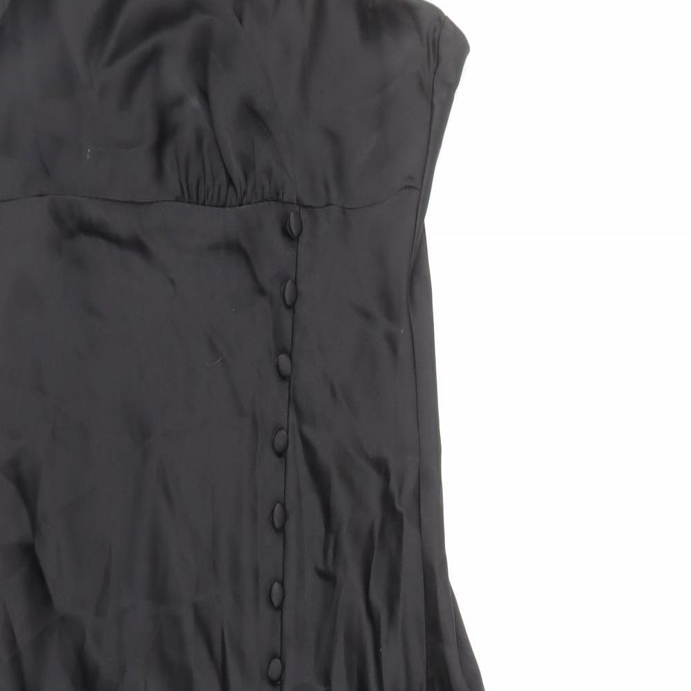 Zara Womens Black Polyester Slip Dress Size M V-Neck Button