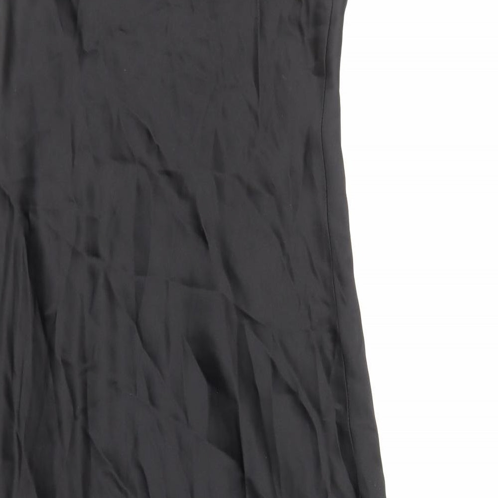 Zara Womens Black Polyester Slip Dress Size M V-Neck Button