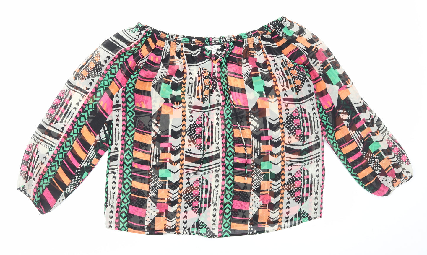 NEXT Womens Multicoloured Geometric Polyester Basic Blouse Size 10 Boat Neck - Tie Neck Detail