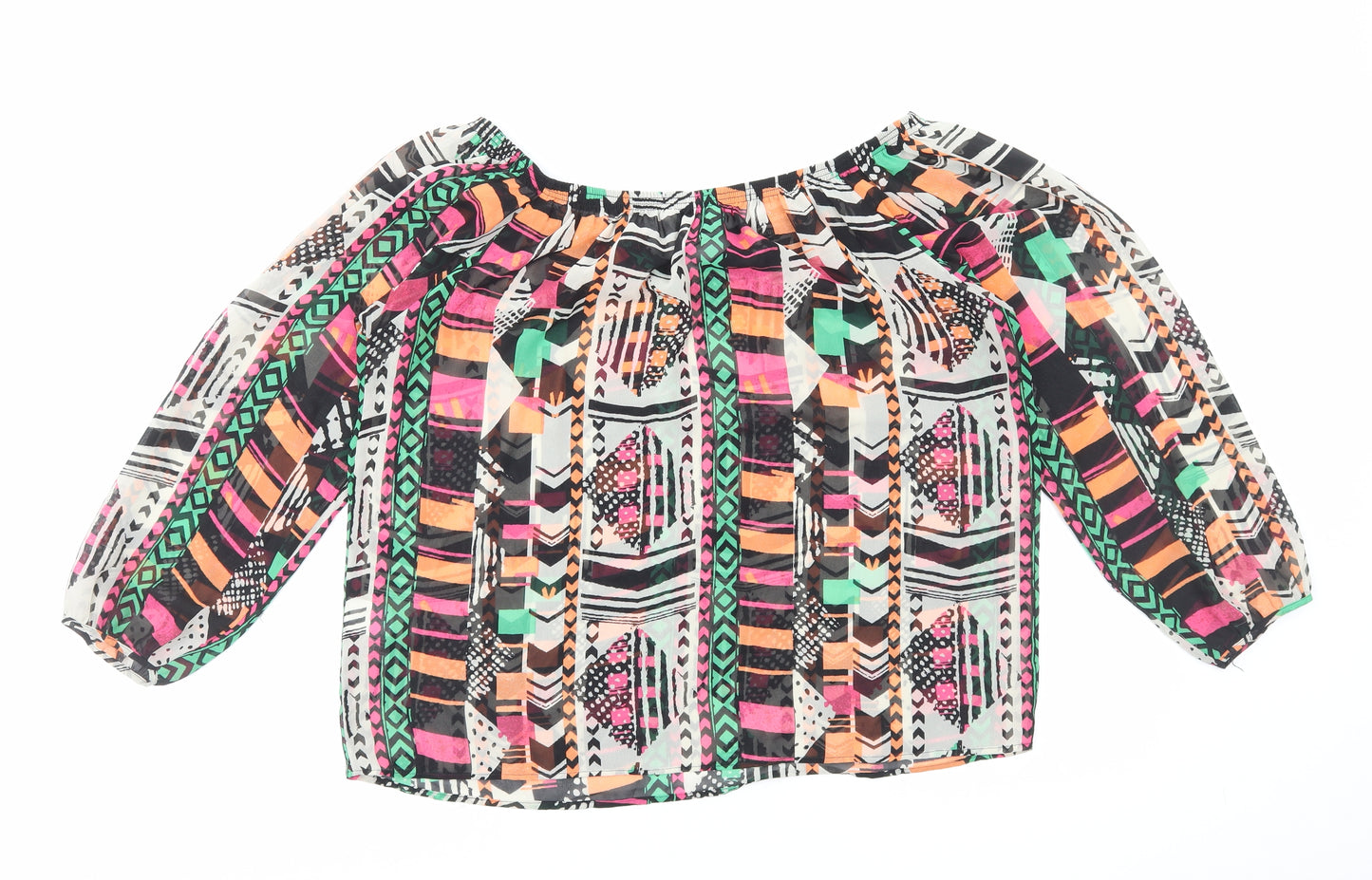 NEXT Womens Multicoloured Geometric Polyester Basic Blouse Size 10 Boat Neck - Tie Neck Detail