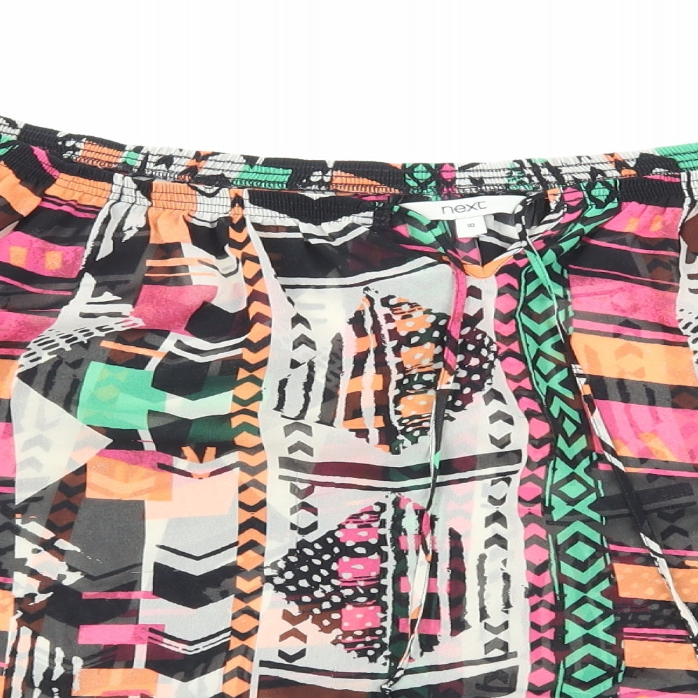 NEXT Womens Multicoloured Geometric Polyester Basic Blouse Size 10 Boat Neck - Tie Neck Detail