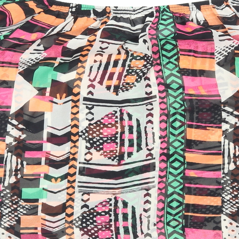 NEXT Womens Multicoloured Geometric Polyester Basic Blouse Size 10 Boat Neck - Tie Neck Detail