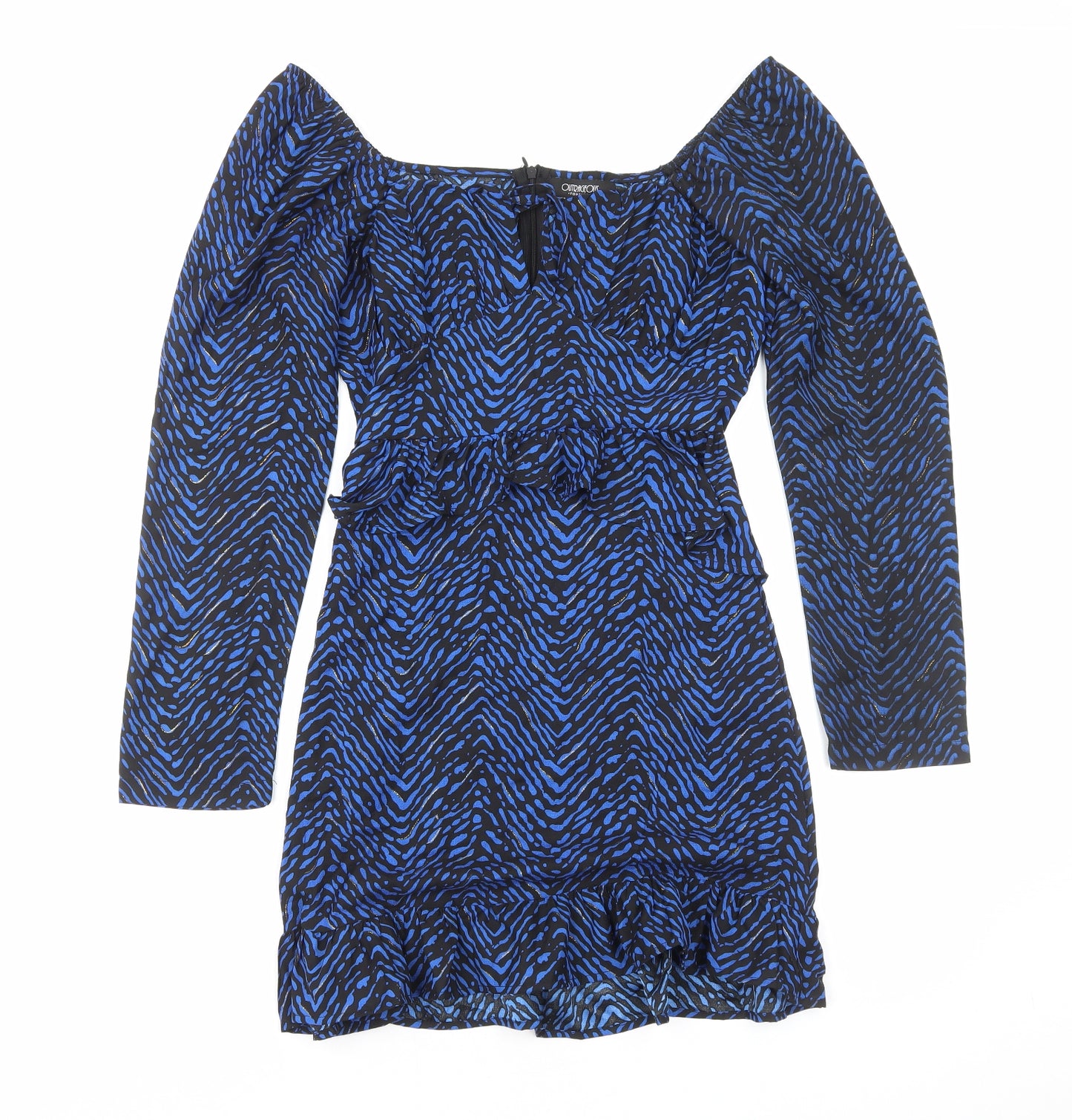 Outrageous Womens Blue Animal Print Polyester Mini Size 8 Square Neck Zip - Tiger Pattern