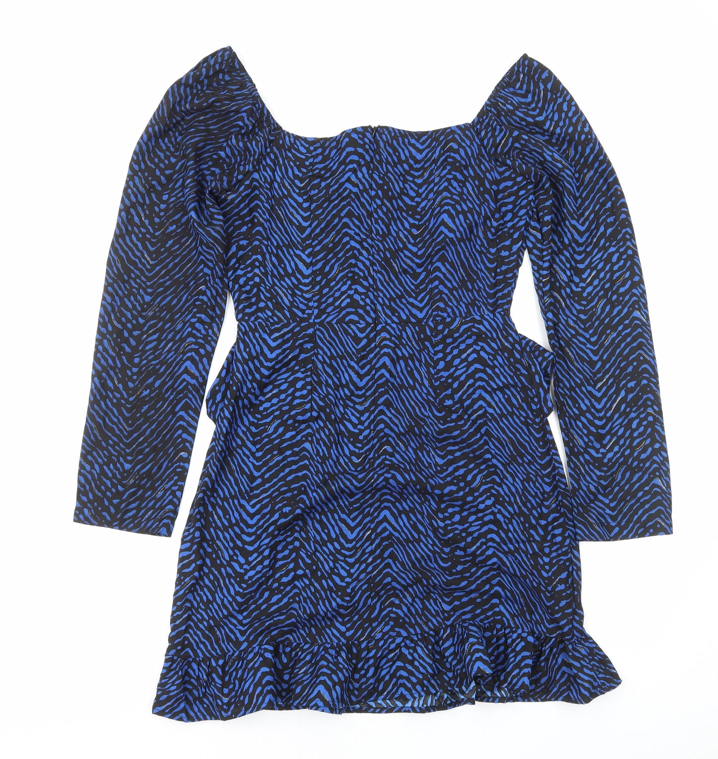 Outrageous Womens Blue Animal Print Polyester Mini Size 8 Square Neck Zip - Tiger Pattern