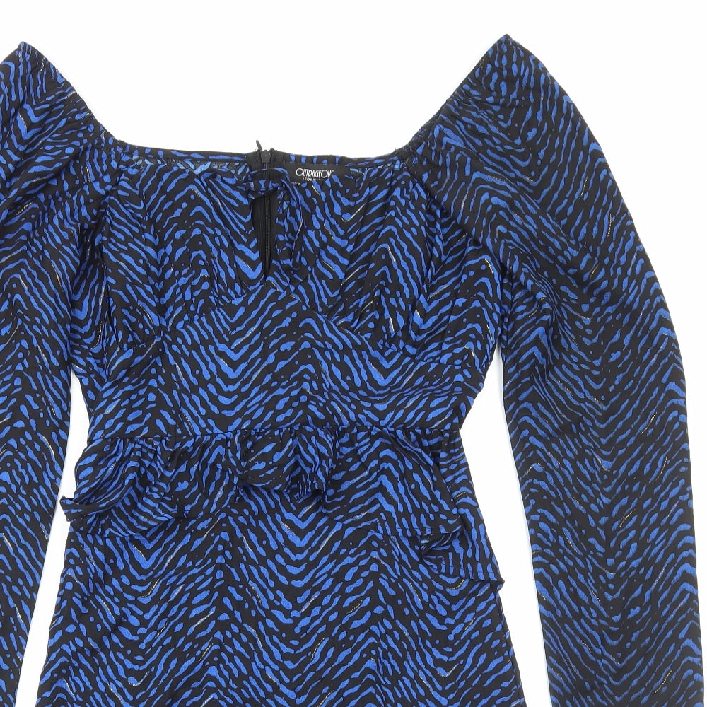 Outrageous Womens Blue Animal Print Polyester Mini Size 8 Square Neck Zip - Tiger Pattern