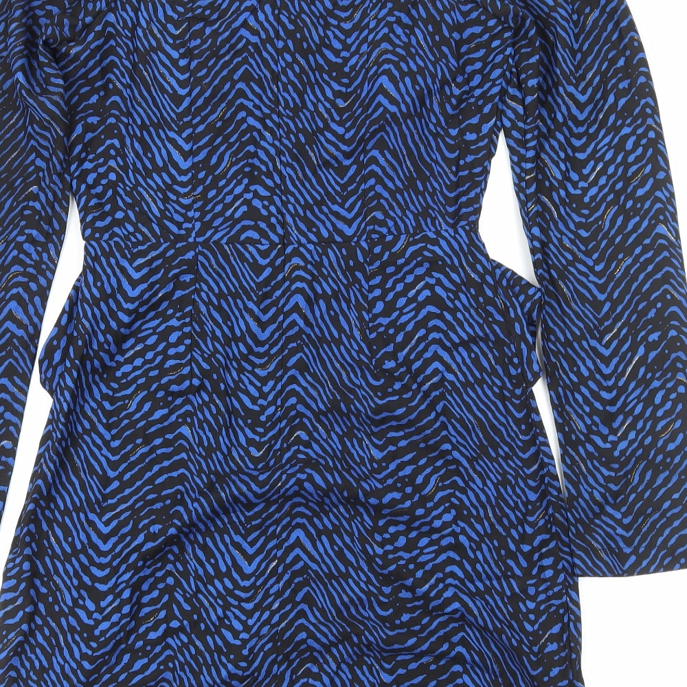Outrageous Womens Blue Animal Print Polyester Mini Size 8 Square Neck Zip - Tiger Pattern