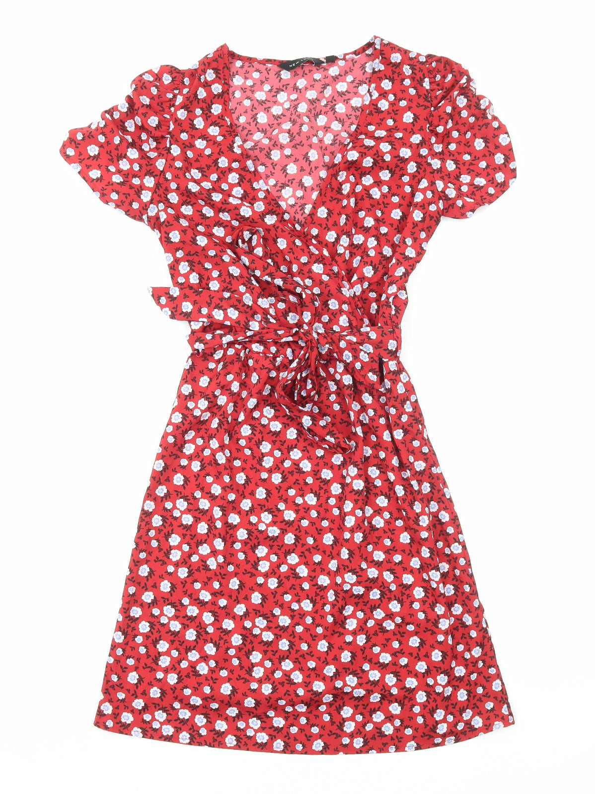 New Look Womens Red Floral Polyester Fit & Flare Size 6 V-Neck Pullover