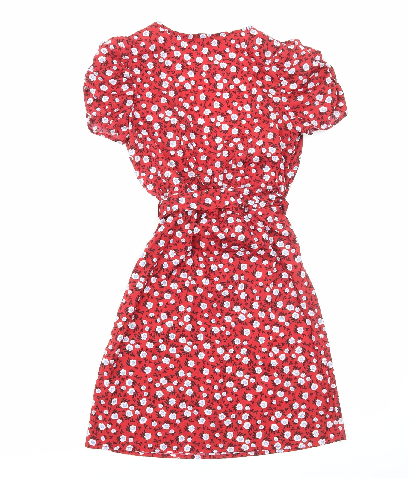 New Look Womens Red Floral Polyester Fit & Flare Size 6 V-Neck Pullover