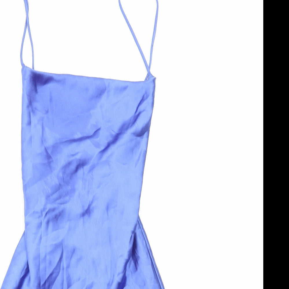 Zara Womens Blue Polyester Slip Dress Size S Square Neck Pullover