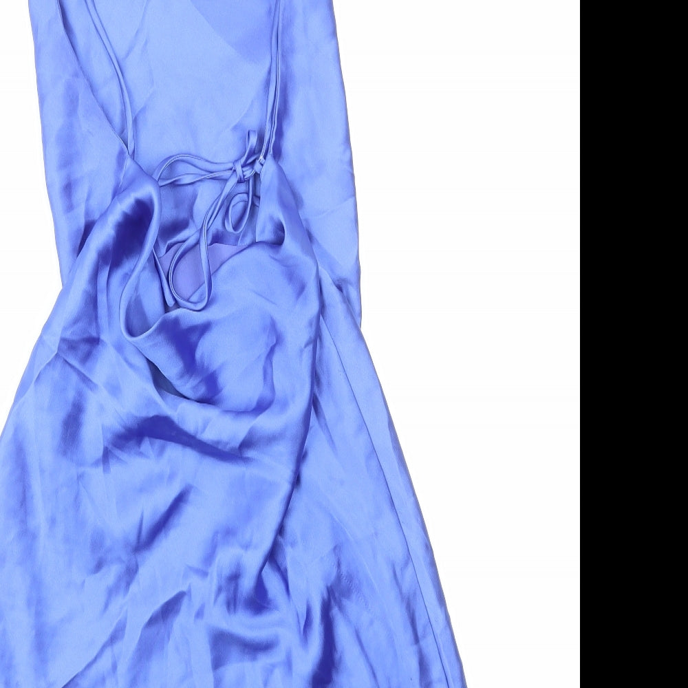 Zara Womens Blue Polyester Slip Dress Size S Square Neck Pullover