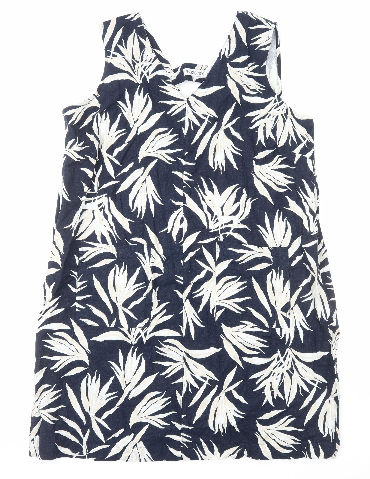 Indigo Roc Womens Blue Floral Linen A-Line Size 22 V-Neck Pullover