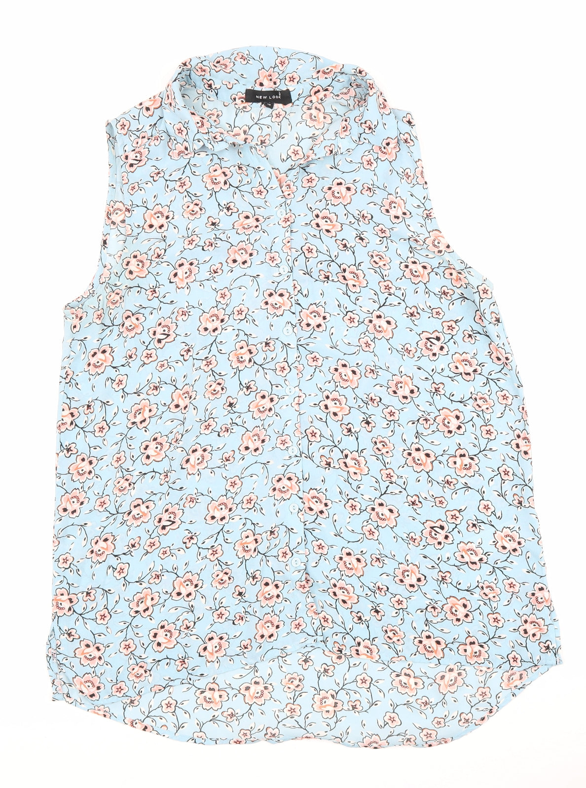 New Look Womens Blue Floral Polyester Tunic Button-Up Size 12 Collared