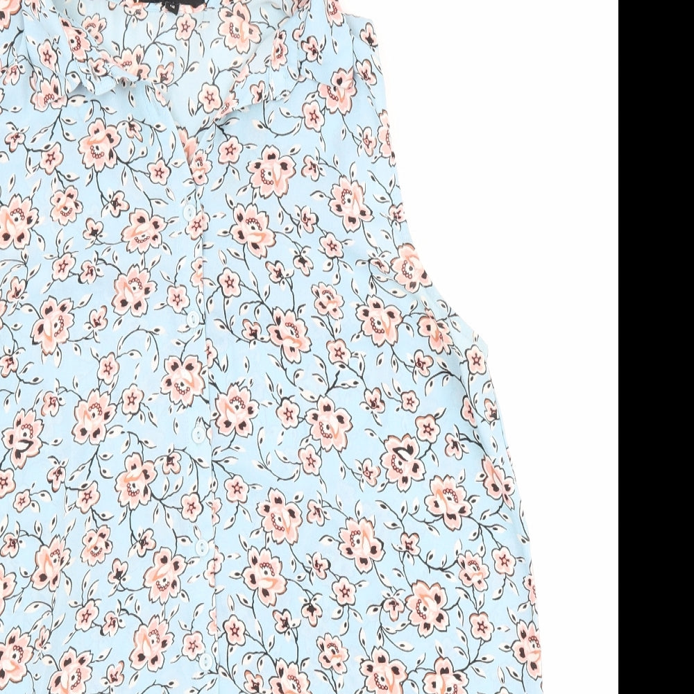 New Look Womens Blue Floral Polyester Tunic Button-Up Size 12 Collared