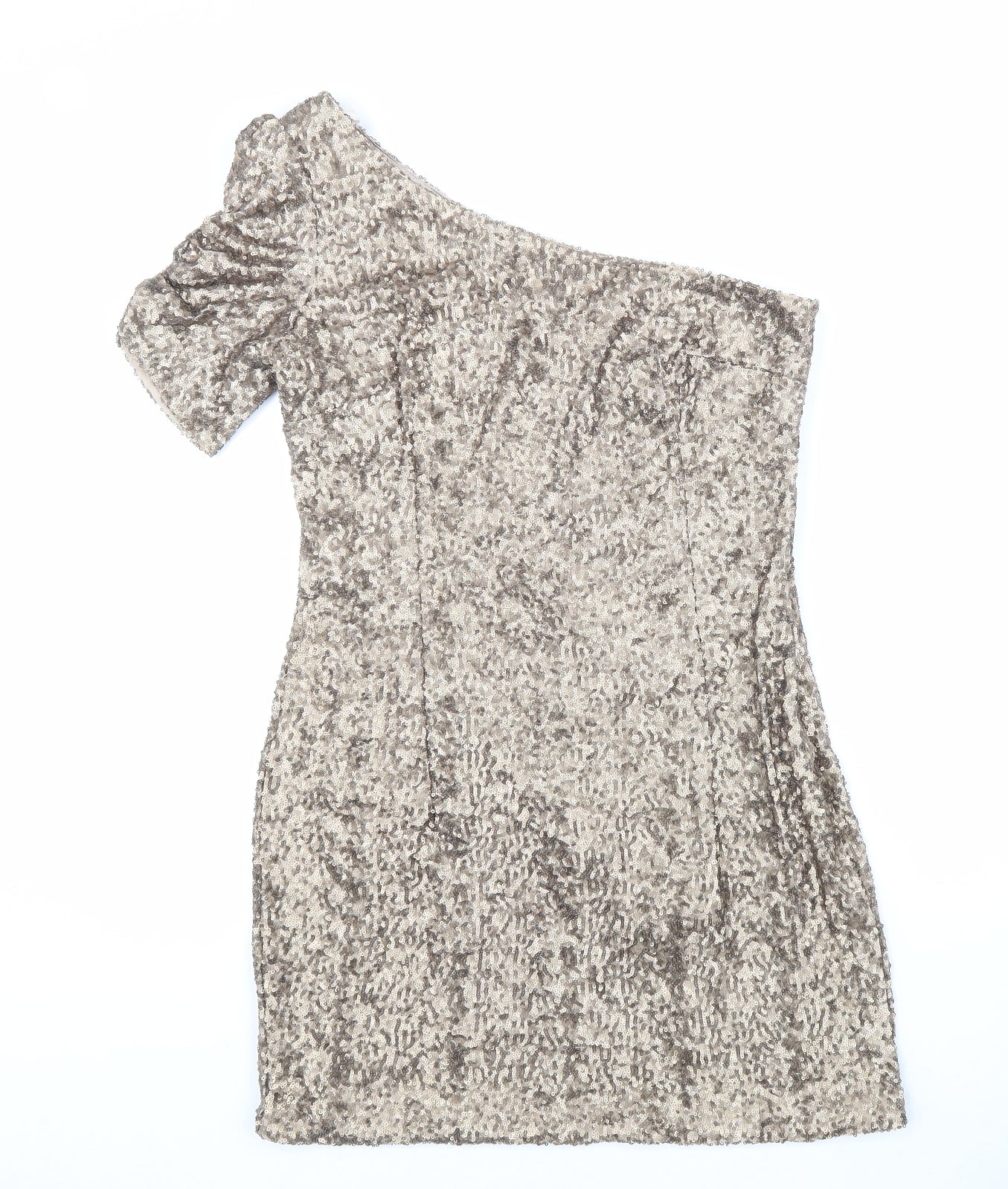 New Look Womens Gold Polyester Mini Size 12 One Shoulder Zip