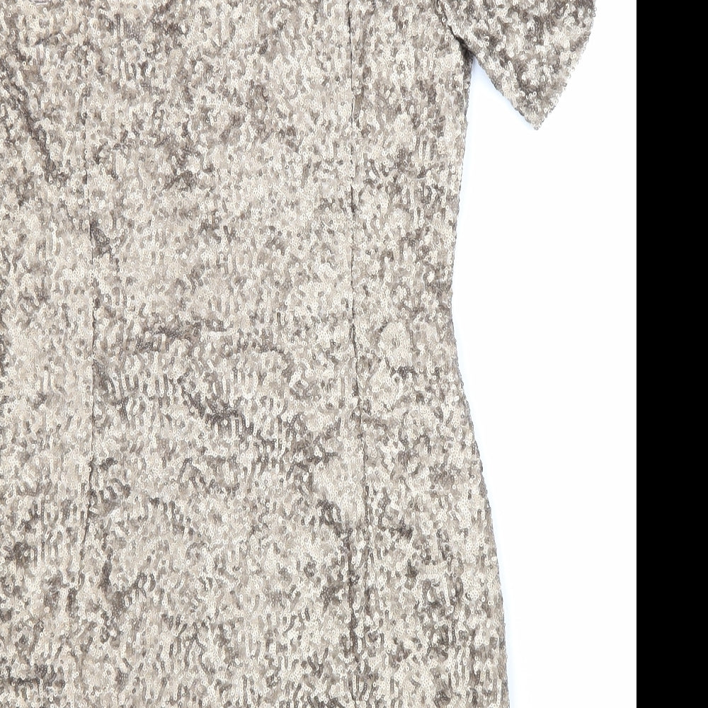 New Look Womens Gold Polyester Mini Size 12 One Shoulder Zip