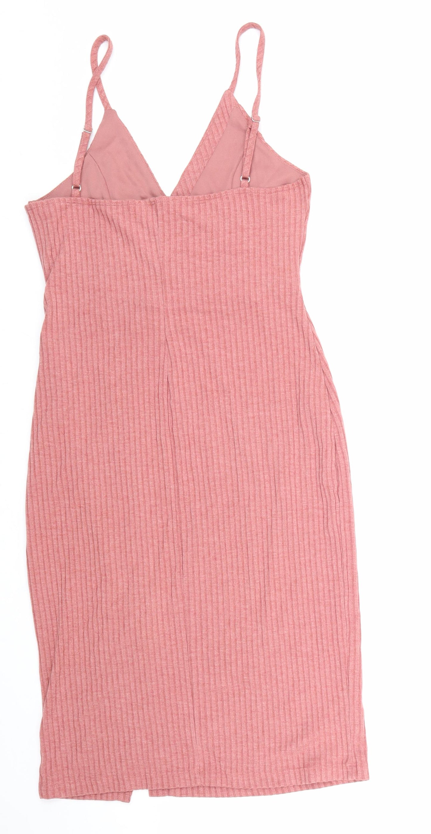 Love Tree Womens Pink Herringbone Polyester Slip Dress Size M V-Neck Button