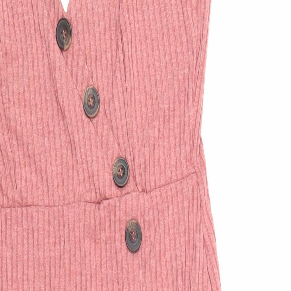 Love Tree Womens Pink Herringbone Polyester Slip Dress Size M V-Neck Button